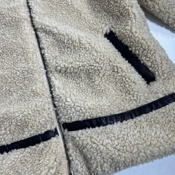 Madden Girl Teddy Jacket Womens Medium Tan Sherpa Faux Leather Trim Buckle Fur - Picture 5 of 13